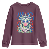 America Statue of Liberty Blowing Bubblegum Youth Sweatshirt Star and Glasses Patriotic Summer Vibes Graphic