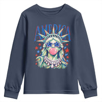America Statue of Liberty Blowing Bubblegum Youth Sweatshirt Star and Glasses Patriotic Summer Vibes Graphic