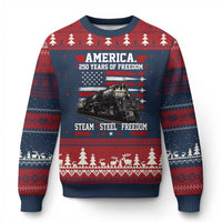 Steam Steel Freedom Stainless American Spirit Ugly Christmas Sweater 250 Years USA Railroad Legend Patriotic Military Jet Flyover Graphic