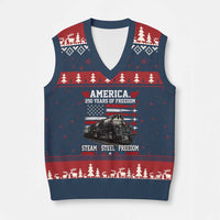 Steam Steel Freedom Stainless American Spirit V-Neck Knit Sweater Vest 250 Years USA Railroad Legend Patriotic Military Jet Flyover Graphic