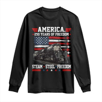 Steam Steel Freedom Stainless American Spirit Long Sleeve Shirt 250 Years USA Railroad Legend Patriotic Military Jet Flyover Graphic