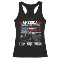 Steam Steel Freedom Stainless American Spirit Racerback Tank Top 250 Years USA Railroad Legend Patriotic Military Jet Flyover Graphic