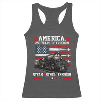 Steam Steel Freedom Stainless American Spirit Racerback Tank Top 250 Years USA Railroad Legend Patriotic Military Jet Flyover Graphic