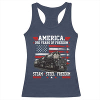 Steam Steel Freedom Stainless American Spirit Racerback Tank Top 250 Years USA Railroad Legend Patriotic Military Jet Flyover Graphic