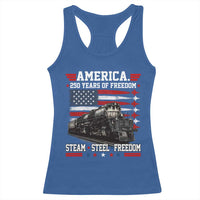 Steam Steel Freedom Stainless American Spirit Racerback Tank Top 250 Years USA Railroad Legend Patriotic Military Jet Flyover Graphic