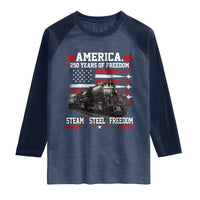 Steam Steel Freedom Stainless American Spirit Raglan Shirt 250 Years USA Railroad Legend Patriotic Military Jet Flyover Graphic