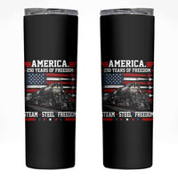 Steam Steel Freedom Stainless American Spirit Skinny Tumbler 250 Years USA Railroad Legend Patriotic Military Jet Flyover Graphic