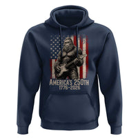 Americas 250th Anniversary 1776-2026 Bigfoot Rock Star Hoodie Playing Electric Guitar Distressed American Flag Graphic