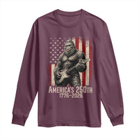 Americas 250th Anniversary 1776-2026 Bigfoot Rock Star Long Sleeve Shirt Playing Electric Guitar Distressed American Flag Graphic