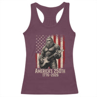 Americas 250th Anniversary 1776-2026 Bigfoot Rock Star Racerback Tank Top Playing Electric Guitar Distressed American Flag Graphic