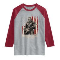 Americas 250th Anniversary 1776-2026 Bigfoot Rock Star Raglan Shirt Playing Electric Guitar Distressed American Flag Graphic