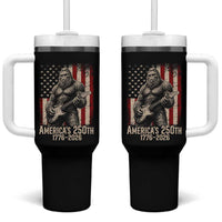 Americas 250th Anniversary 1776-2026 Bigfoot Rock Star Tumbler With Handle Playing Electric Guitar Distressed American Flag Graphic