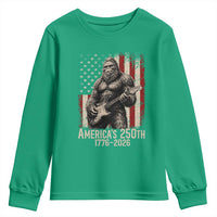Americas 250th Anniversary 1776-2026 Bigfoot Rock Star Youth Sweatshirt Playing Electric Guitar Distressed American Flag Graphic