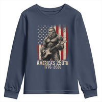 Americas 250th Anniversary 1776-2026 Bigfoot Rock Star Youth Sweatshirt Playing Electric Guitar Distressed American Flag Graphic