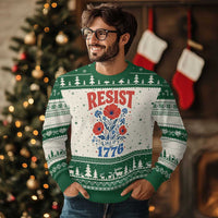 Resist Like Its 1776 Folk Art Floral Botanical Graphic Ugly Christmas Sweater Patriotic Statement Political Satire