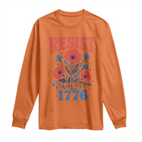 Resist Like Its 1776 Folk Art Floral Botanical Graphic Long Sleeve Shirt Patriotic Statement Political Satire
