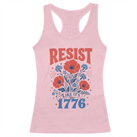 Resist Like Its 1776 Folk Art Floral Botanical Graphic Racerback Tank Top Patriotic Statement Political Satire