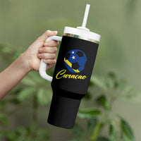Curaçao Soccer Fans Distressed Flag Tumbler With Handle Football Heritage Pride Support