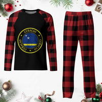 Curaçao Football Pride Circular Crest Vintage Plaid Pajama Set Curacao Flag Soccer Fans Graphic