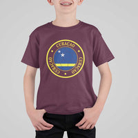 Curaçao Football Pride Circular Crest Vintage T Shirt For Kid Curacao Flag Soccer Fans Graphic