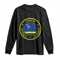 Curaçao Football Pride Circular Crest Vintage Long Sleeve Shirt Curacao Flag Soccer Fans Graphic