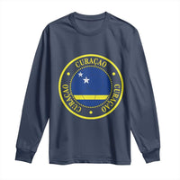 Curaçao Football Pride Circular Crest Vintage Long Sleeve Shirt Curacao Flag Soccer Fans Graphic