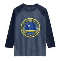 Curaçao Football Pride Circular Crest Vintage Raglan Shirt Curacao Flag Soccer Fans Graphic