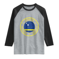 Curaçao Football Pride Circular Crest Vintage Raglan Shirt Curacao Flag Soccer Fans Graphic