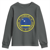 Curaçao Football Pride Circular Crest Vintage Youth Sweatshirt Curacao Flag Soccer Fans Graphic