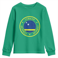 Curaçao Football Pride Circular Crest Vintage Youth Sweatshirt Curacao Flag Soccer Fans Graphic