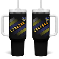 Curaçao Soccer Flag Stripe Jersey Style Tumbler With Handle Football Fans Pride Support