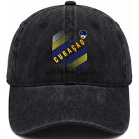 Curaçao Soccer Flag Stripe Jersey Style Washed Cotton Baseball Cap Football Fans Pride Support