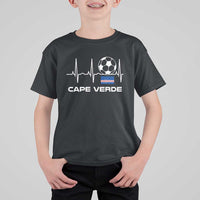 Cape Verde Soccer Heartbeat EKG Pulse Graphic T Shirt For Kid Cabo Verde Football Fans Pride