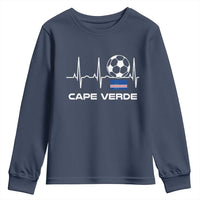 Cape Verde Soccer Heartbeat EKG Pulse Graphic Youth Sweatshirt Cabo Verde Football Fans Pride