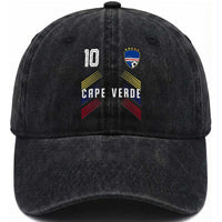 Cabo Verde Football Crest Pride Jersey Style Washed Cotton Baseball Cap Cape Verde Soccer Fan Number 10 Athletic