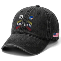Cabo Verde Football Crest Pride Jersey Style Washed Cotton Baseball Cap Cape Verde Soccer Fan Number 10 Athletic