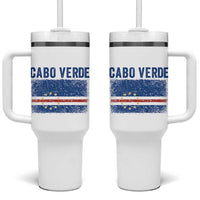 Cabo Verde Distressed Flag National Pride Tumbler With Handle Cape Verde Heritage Pride Retro Grunge Graphic