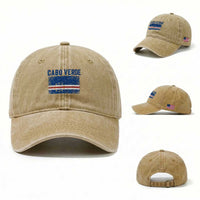Cabo Verde Distressed Flag National Pride Washed Cotton Baseball Cap Cape Verde Heritage Pride Retro Grunge Graphic