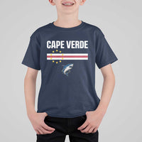 Cape Verde Flag Blue Shark Heritage T Shirt For Kid Cabo Verde Verdean Pride Soccer Football Fans