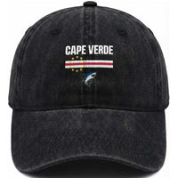 Cape Verde Flag Blue Shark Heritage Washed Cotton Baseball Cap Cabo Verde Verdean Pride Soccer Football Fans