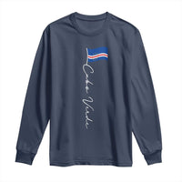Cabo Verde Elegant Script Flag Graphic Long Sleeve Shirt Cape Verde Minimalist Cursive National Pride Gift