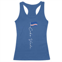 Cabo Verde Elegant Script Flag Graphic Racerback Tank Top Cape Verde Minimalist Cursive National Pride Gift