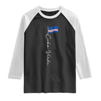 Cabo Verde Elegant Script Flag Graphic Raglan Shirt Cape Verde Minimalist Cursive National Pride Gift