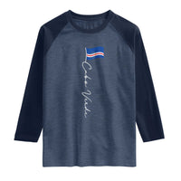Cabo Verde Elegant Script Flag Graphic Raglan Shirt Cape Verde Minimalist Cursive National Pride Gift