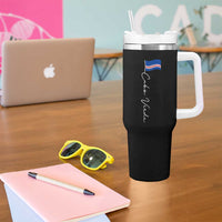 Cabo Verde Elegant Script Flag Graphic Tumbler With Handle Cape Verde Minimalist Cursive National Pride Gift