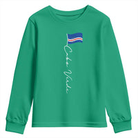 Cabo Verde Elegant Script Flag Graphic Youth Sweatshirt Cape Verde Minimalist Cursive National Pride Gift