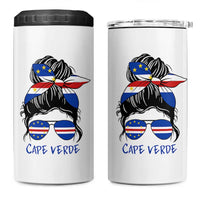 Cape Verde Messy Bun Girl Flag Sunglasses Graphic 4 in 1 Can Cooler Tumbler Cabo Verde Women National Pride Gift