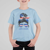 Cape Verde Messy Bun Girl Flag Sunglasses Graphic T Shirt For Kid Cabo Verde Women National Pride Gift