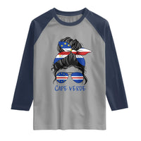 Cape Verde Messy Bun Girl Flag Sunglasses Graphic Raglan Shirt Cabo Verde Women National Pride Gift