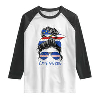 Cape Verde Messy Bun Girl Flag Sunglasses Graphic Raglan Shirt Cabo Verde Women National Pride Gift